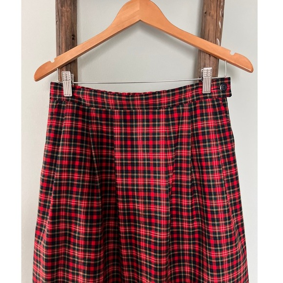 Pendleton Plaid Midi Skirt Pure Virgin  Wool  A-Line  Red Black Size 12 - Picture 4 of 5